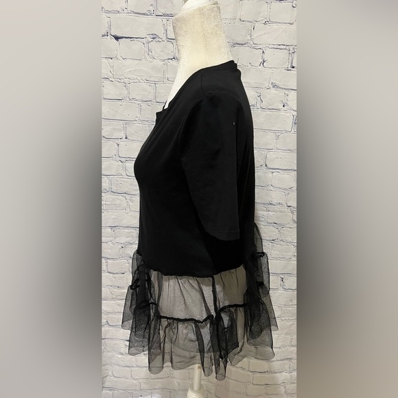 Zara Black Top with Bottom Mesh Top Size Medium - Picture 2 of 5